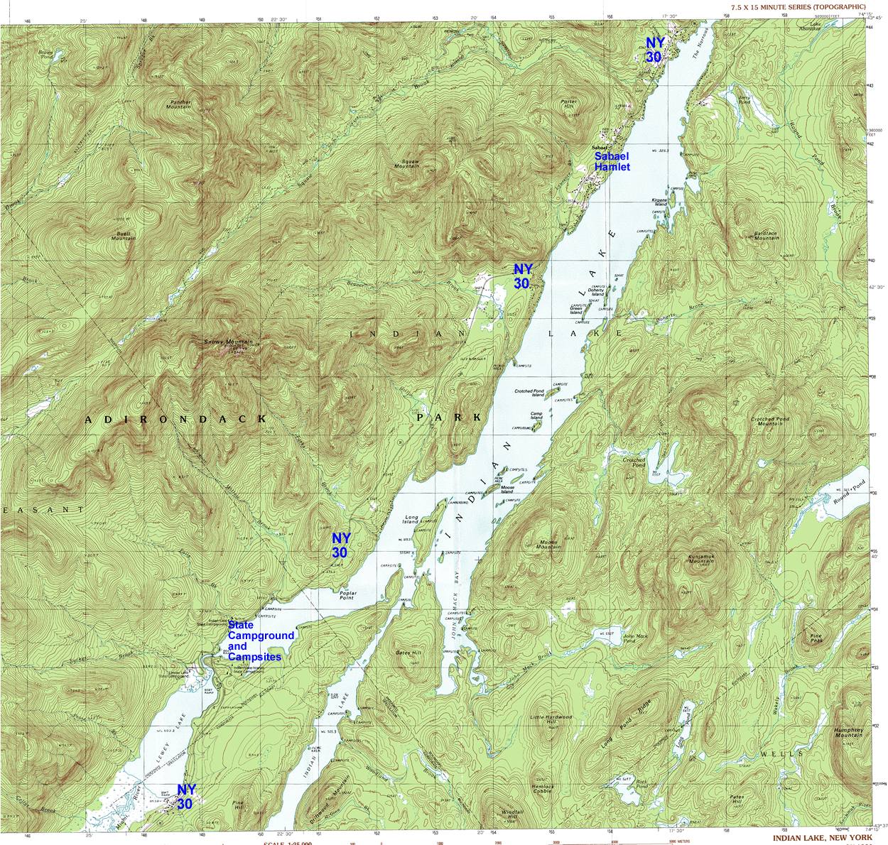 Indian Lake, Sabael Area Topographic Map